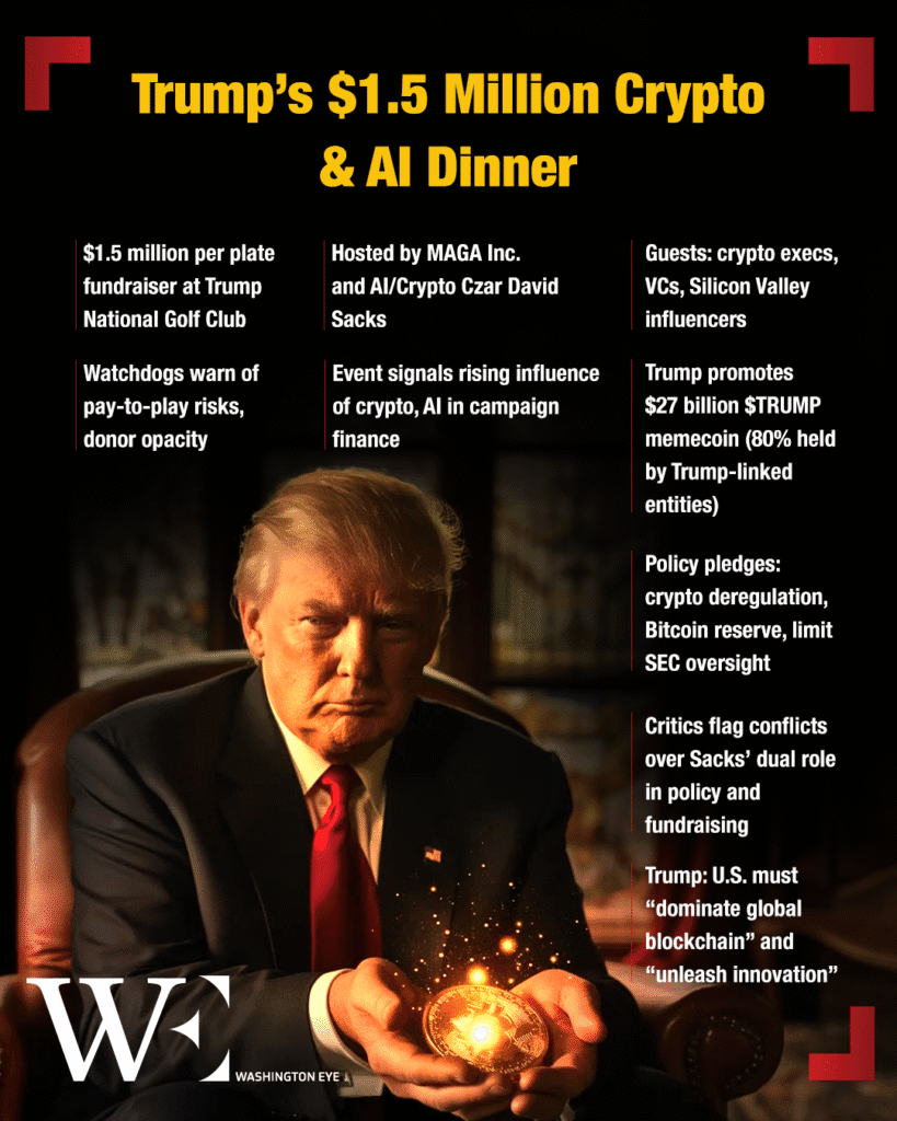 trump’s .5m-per-plate crypto fundraiser merges tech influence with campaign finance, sparking ethical concerns - washington eye Trump’s alt=