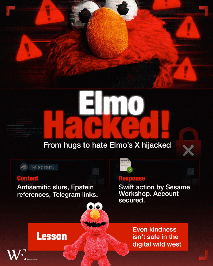 elmo’s hacked account exposed dark threats, proving no innocence is safe online anymore. - washington eye Elmo’s hacked account exposed dark threats, proving no innocence is safe online anymore.