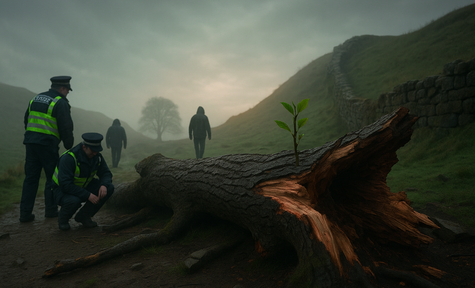 Britain jails two vandals who chain sawed a symbol of heritage into painful memory.