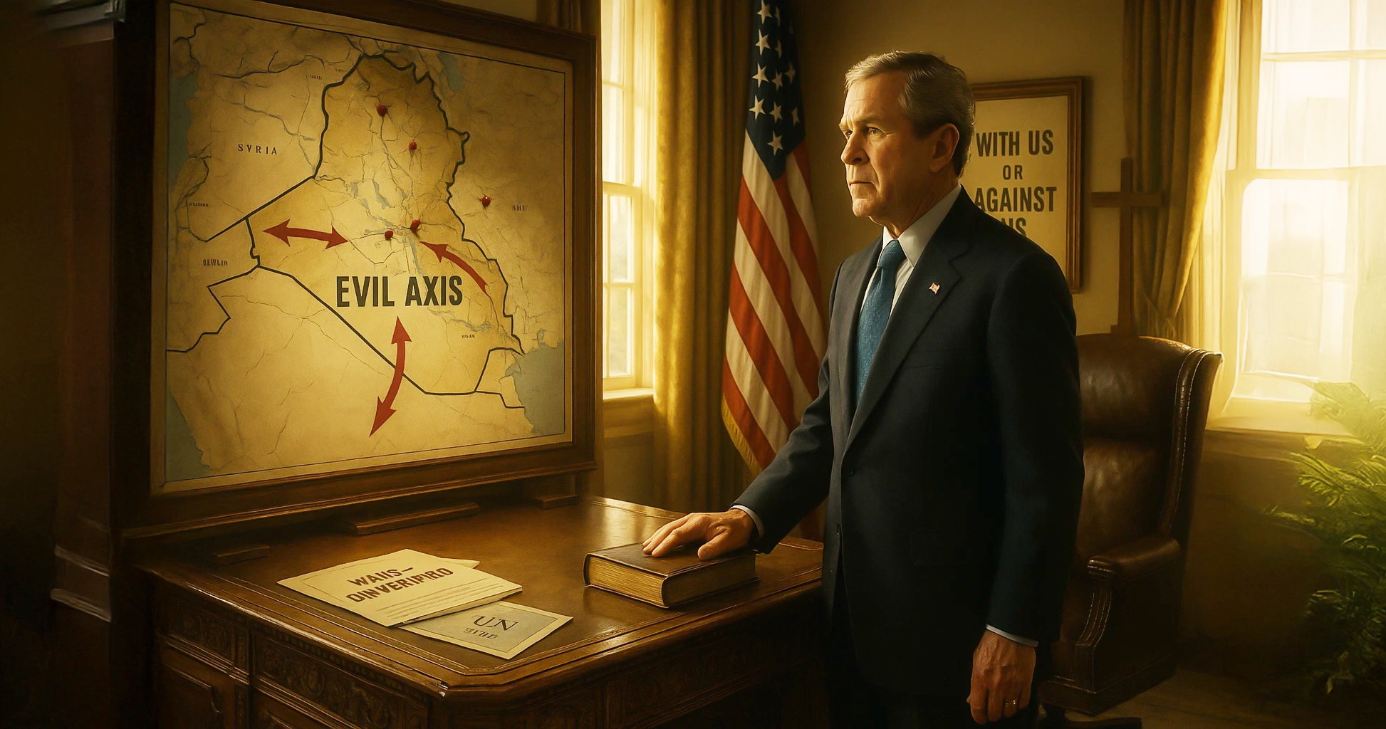 Bush framed Iraq War as holy mission, redefining diplomacy through faith, power, and moral absolutism.