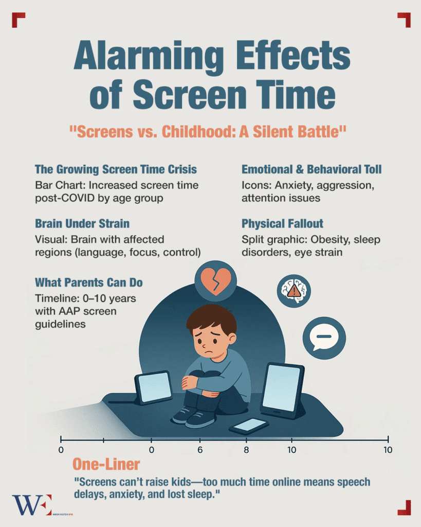 studies show prolonged screen use damages brain development, behavior, learning, and children’s physical health. - washington eye Studies show prolonged screen use damages brain development, behavior, learning, and children’s physical health.