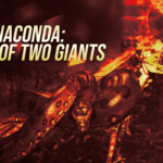 Poster featuring a coiled anaconda with the bold headline 'ANACONDA: A TALE OF TWO GIANTS' across the left side.