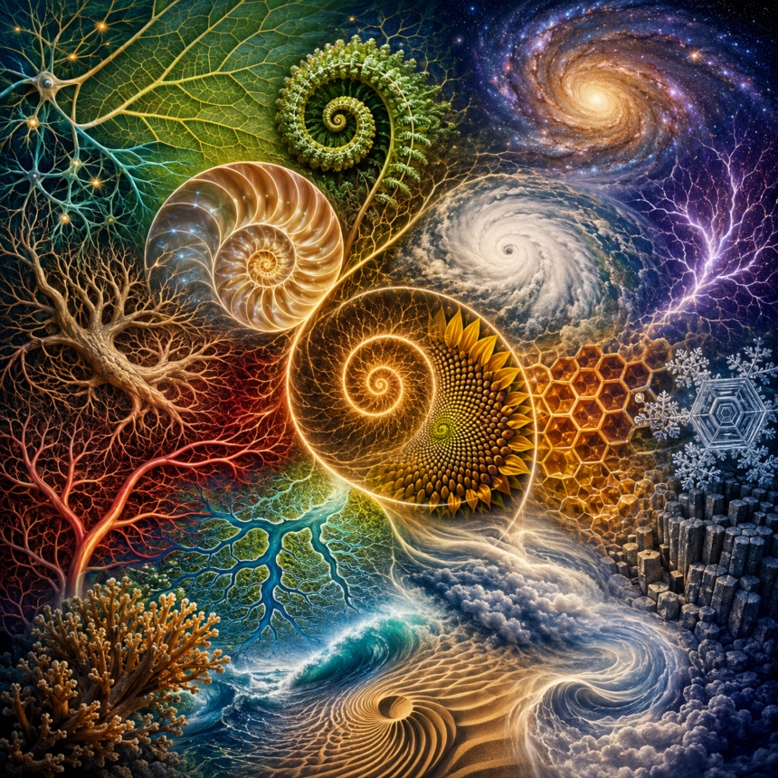 chatgpt image aug 11 2026 01_40_27 pm - washington eye Abstract fractal spirals and cosmic scenery intertwine with coral, trees, and ocean waves in a vibrant surreal collage.