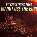 Title over a fiery Europe map: 'EU COUNTRIES THAT DO NOT USE THE EURO' indicating a list or discussion of non-euro EU members