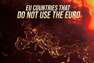 Title over a fiery Europe map: 'EU COUNTRIES THAT DO NOT USE THE EURO' indicating a list or discussion of non-euro EU members