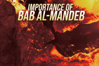 Header graphic: 'IMPORTANCE OF BAB AL-MANDEB' in bold cream letters over a fiery red‑orange lava background (article banner)
