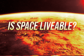 Headline reads 'IS SPACE LIVEABLE?' over a fiery, glowing planet horizon.